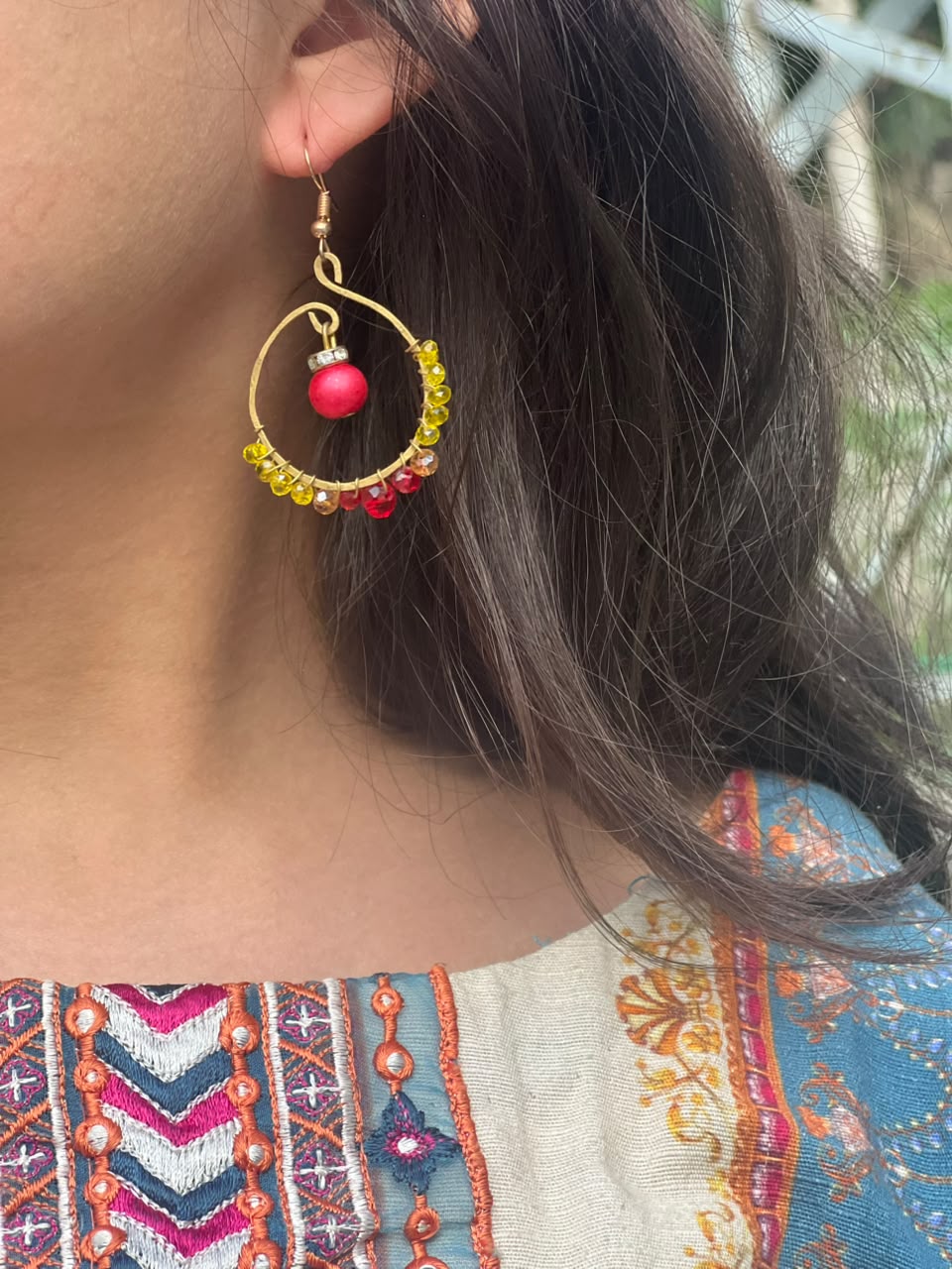 red beaded bail earrings