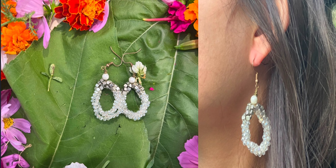 white and silver twisted earrings