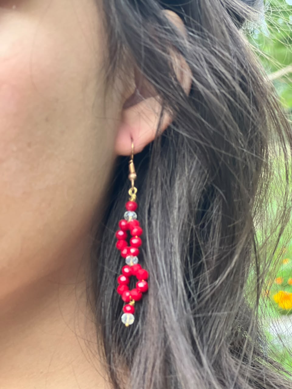 red beaded drop earrings