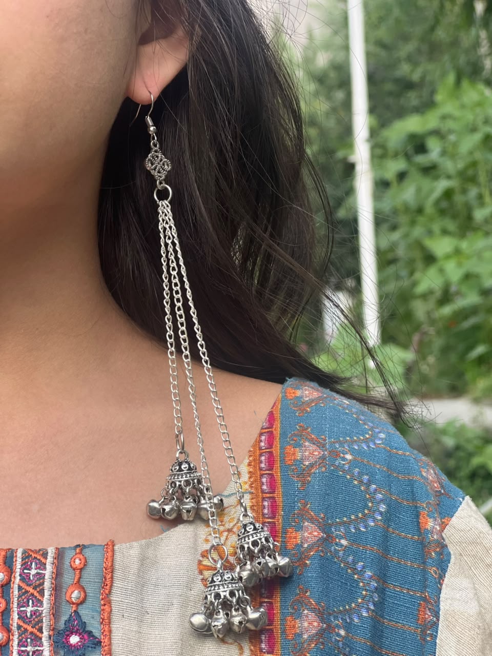 silver long chain earrings