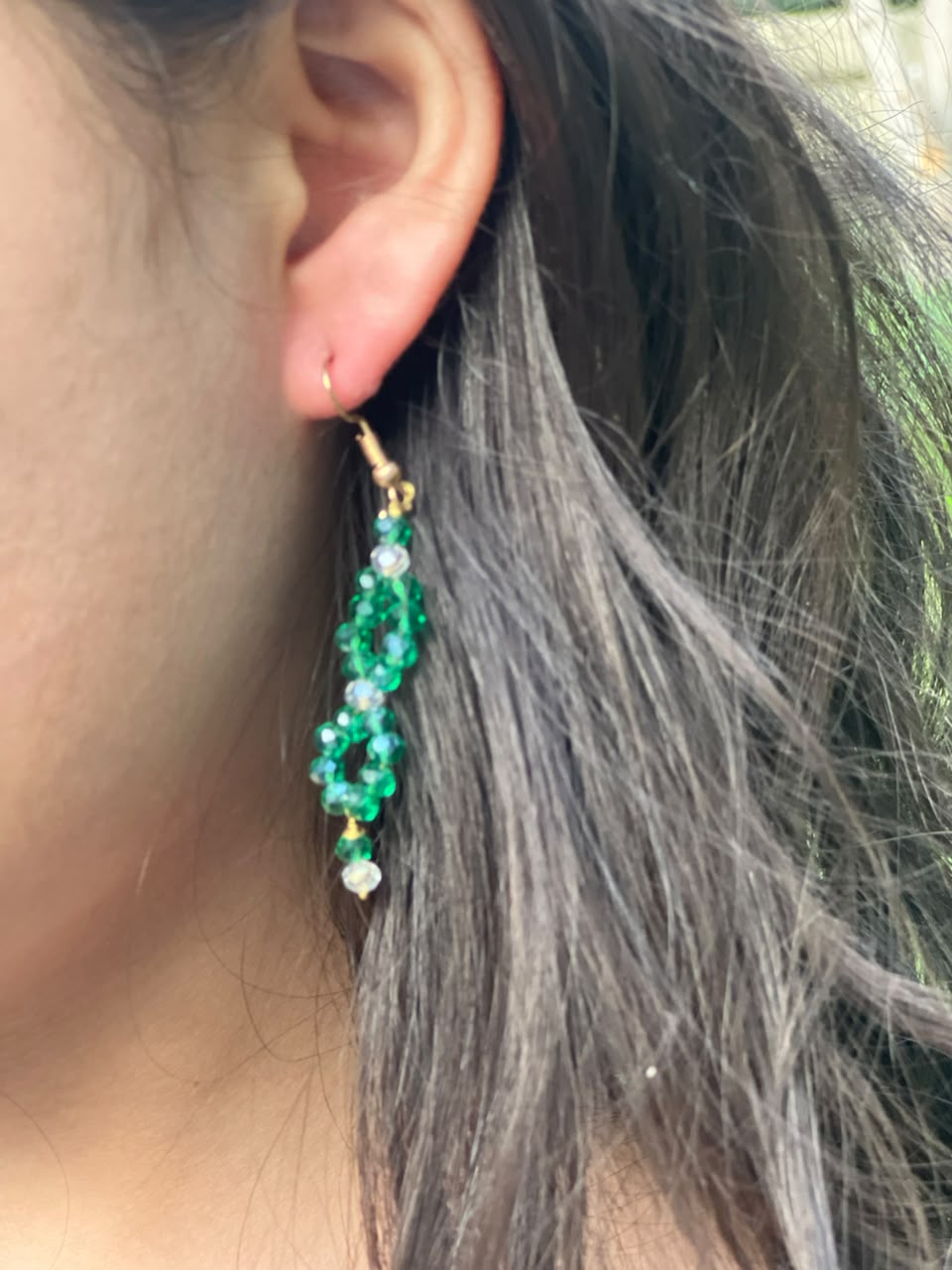emerald green beaded drop earrings
