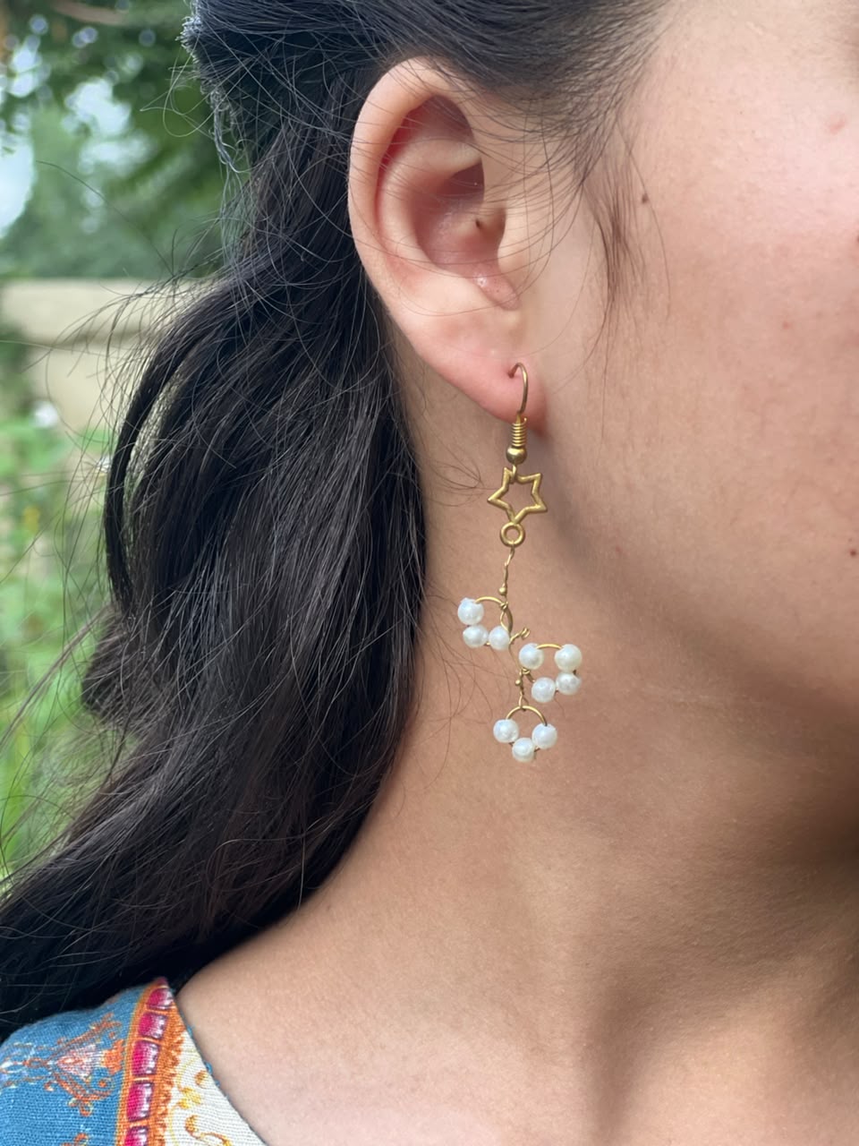 sliver pearl dangle earrings
