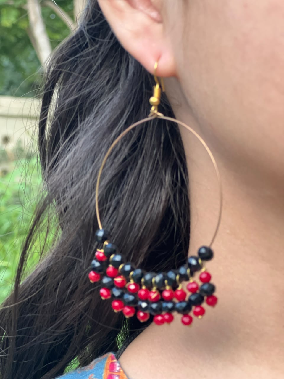 red black beaded hoop earrings